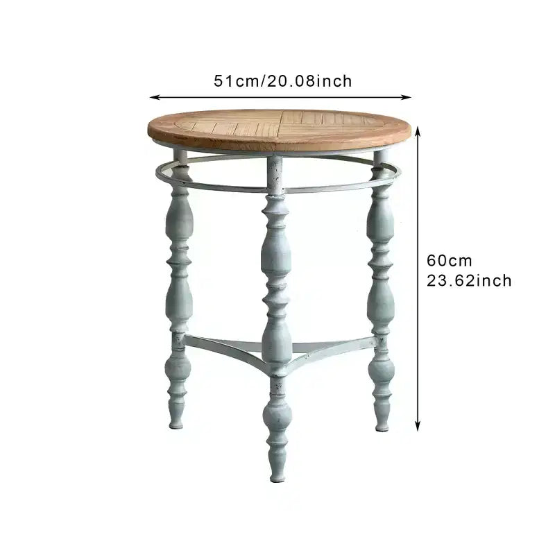 GDFStudio Marston Rustic Round Wooden Carved End Table with Metal Leg