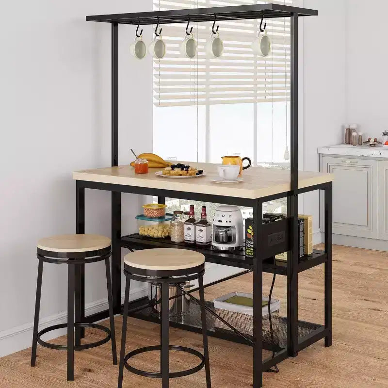 47 inch Kitchen Island with Storage, Large Bakers Rack Stand with 3-Tier Shelves, 5 Hooks for Pantry Organization, Kitchen Counter Prep Table