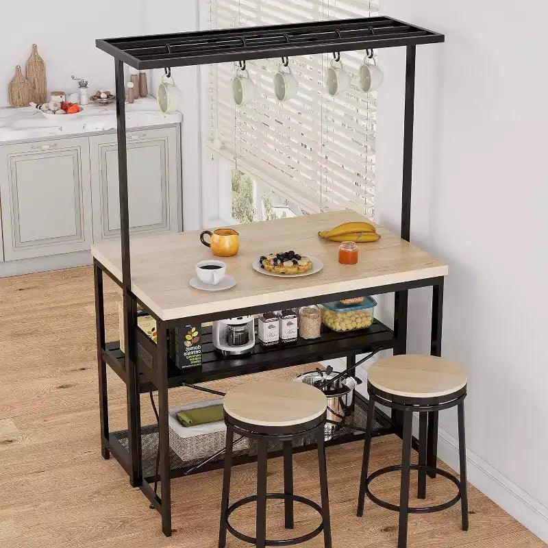 47 inch Kitchen Island with Storage, Large Bakers Rack Stand with 3-Tier Shelves, 5 Hooks for Pantry Organization, Kitchen Counter Prep Table
