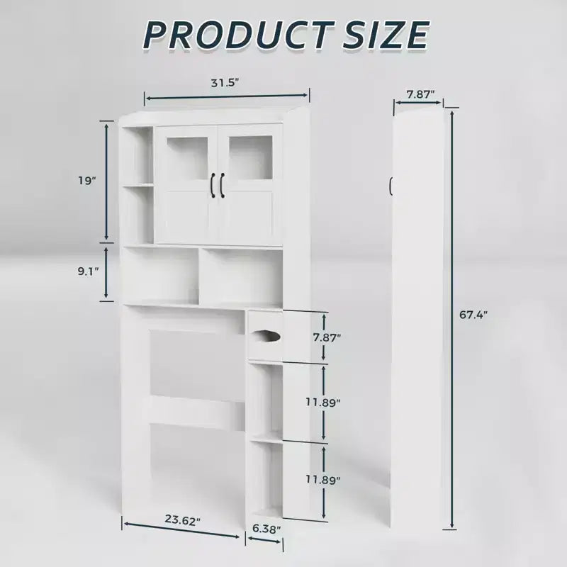 COZONY Over Toilet Storage Cabinet, Freestanding Bathroom Organizer w/ Adjustable Shelves & Glass Doors