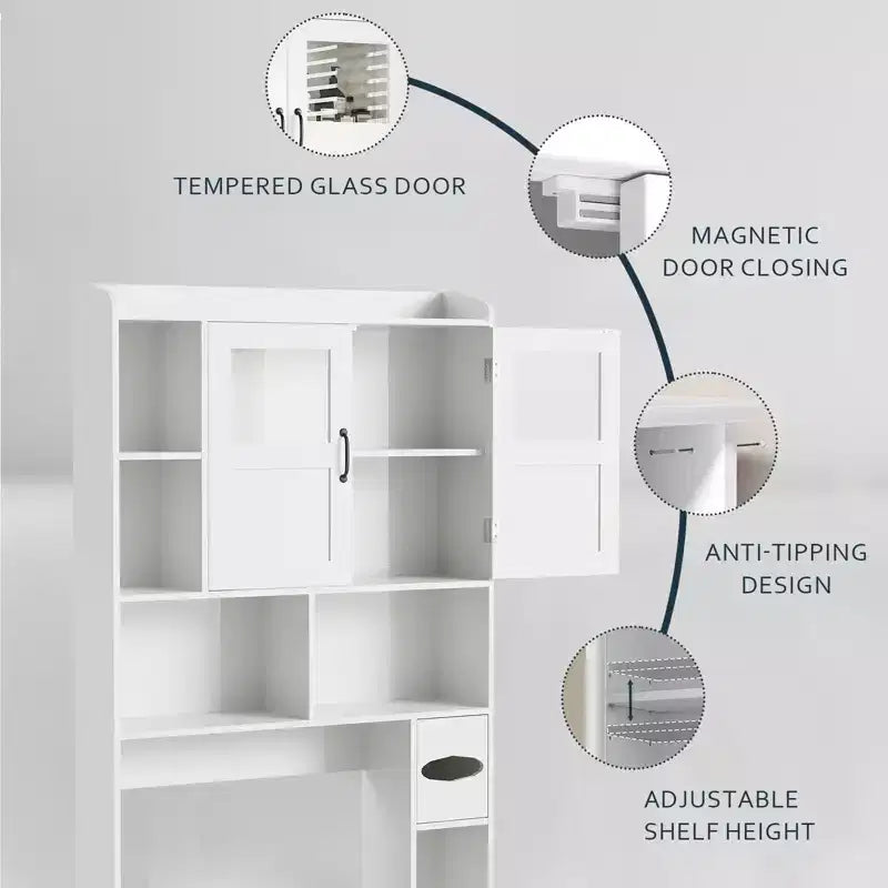 COZONY Over Toilet Storage Cabinet, Freestanding Bathroom Organizer w/ Adjustable Shelves & Glass Doors