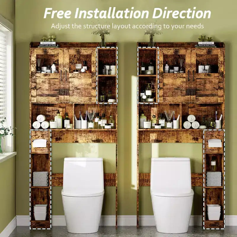 COZONY Over Toilet Storage Cabinet, Freestanding Bathroom Organizer w/ Adjustable Shelves & Glass Doors