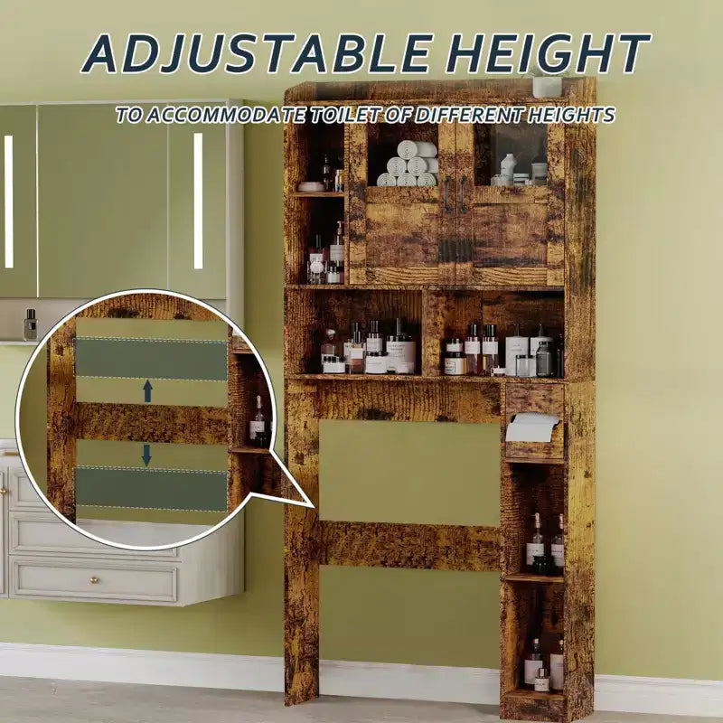 COZONY Over Toilet Storage Cabinet, Freestanding Bathroom Organizer w/ Adjustable Shelves & Glass Doors