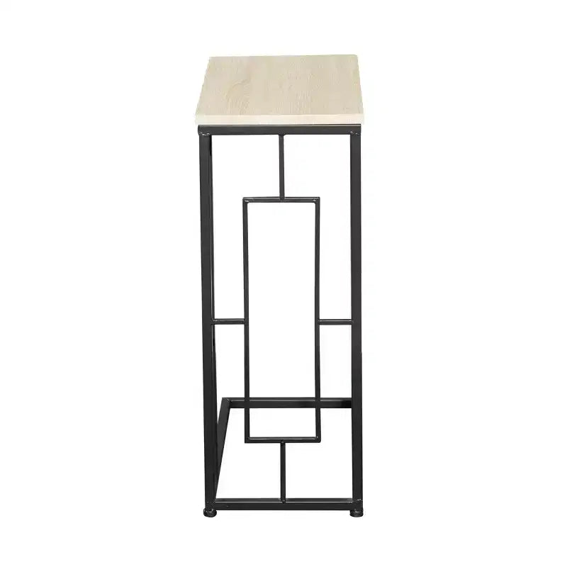 Olivia & May Contemporary Iron and Wood Accent Table Black: Sofa Side C-Table, Narrow Tray End Table