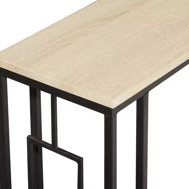 Olivia & May Contemporary Iron and Wood Accent Table Black: Sofa Side C-Table, Narrow Tray End Table