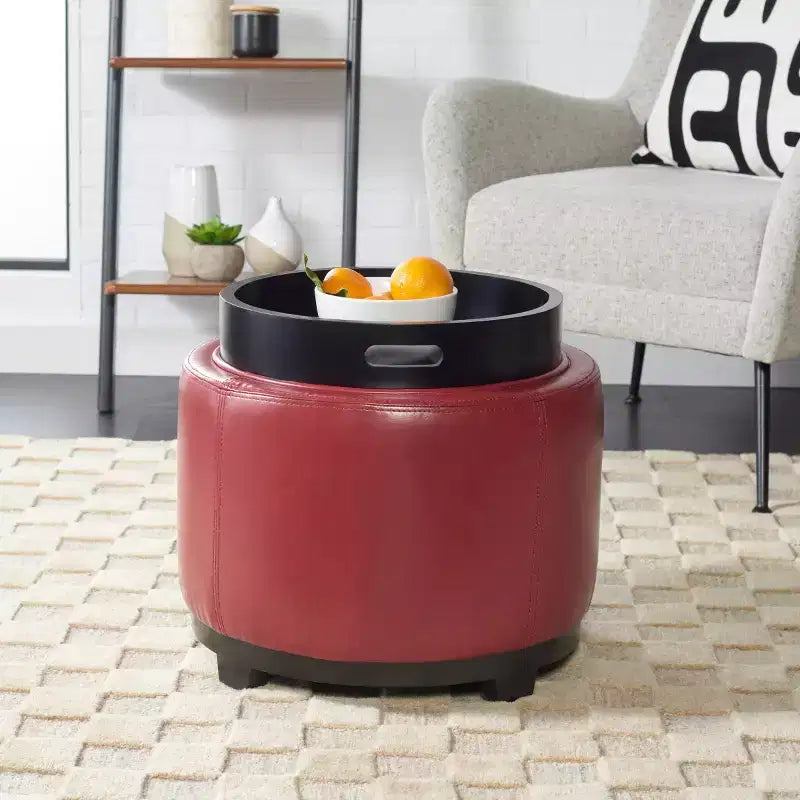 Round Flip Top Storage Ottoman - HUD4045 - Safavieh Couture