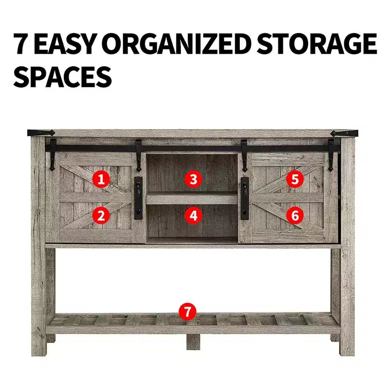 OKD Farmhouse Multifunctional Table with Sliding Barn Doors and Storage Shelves for Entryway, Living Room, Hallway, or Office