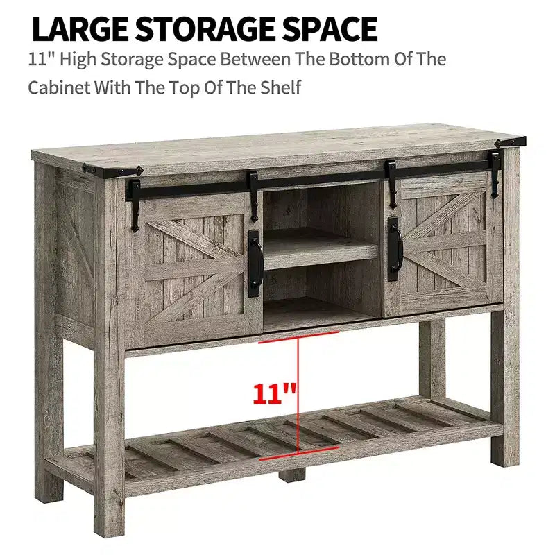OKD Farmhouse Multifunctional Table with Sliding Barn Doors and Storage Shelves for Entryway, Living Room, Hallway, or Office