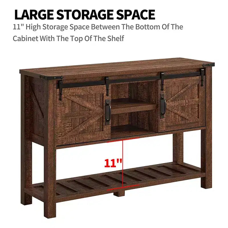OKD Farmhouse Multifunctional Table with Sliding Barn Doors and Storage Shelves for Entryway, Living Room, Hallway, or Office