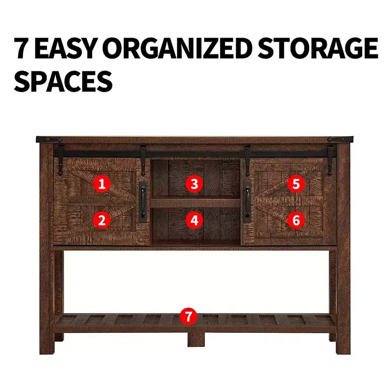 OKD Farmhouse Multifunctional Table with Sliding Barn Doors and Storage Shelves for Entryway, Living Room, Hallway, or Office