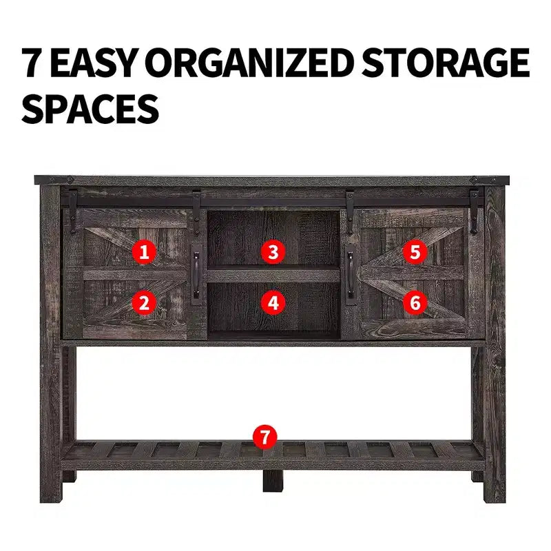OKD Farmhouse Multifunctional Table with Sliding Barn Doors and Storage Shelves for Entryway, Living Room, Hallway, or Office