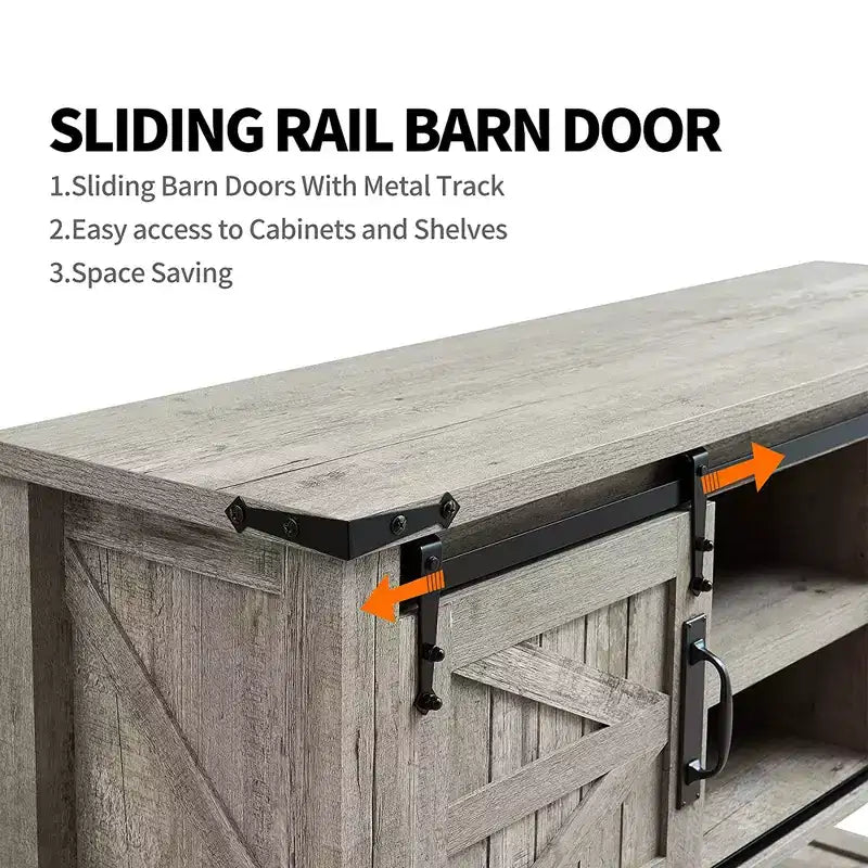 OKD Farmhouse Multifunctional Table with Sliding Barn Doors and Storage Shelves for Entryway, Living Room, Hallway, or Office