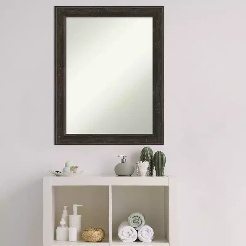 Amanti Art Shipwreck Greywash Narrow Non-Beveled Bathroom Wall Mirror 28 x 22 in.