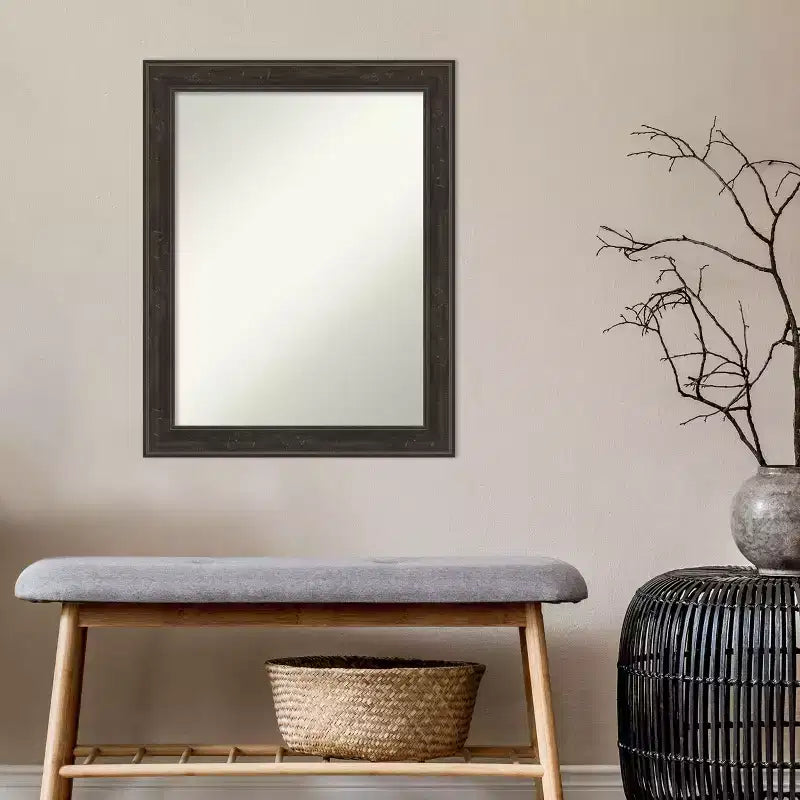 Amanti Art Shipwreck Greywash Narrow Non-Beveled Bathroom Wall Mirror 28 x 22 in.
