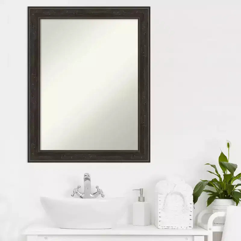 Amanti Art Shipwreck Greywash Narrow Non-Beveled Bathroom Wall Mirror 28 x 22 in.