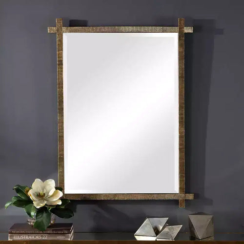 Uttermost Abanu 30 x 39.75 Rustic Gold Ribbed Frame Wall Mirror