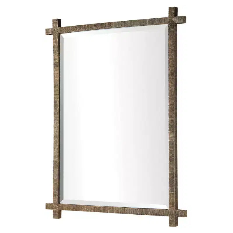 Uttermost Abanu 30 x 39.75 Rustic Gold Ribbed Frame Wall Mirror